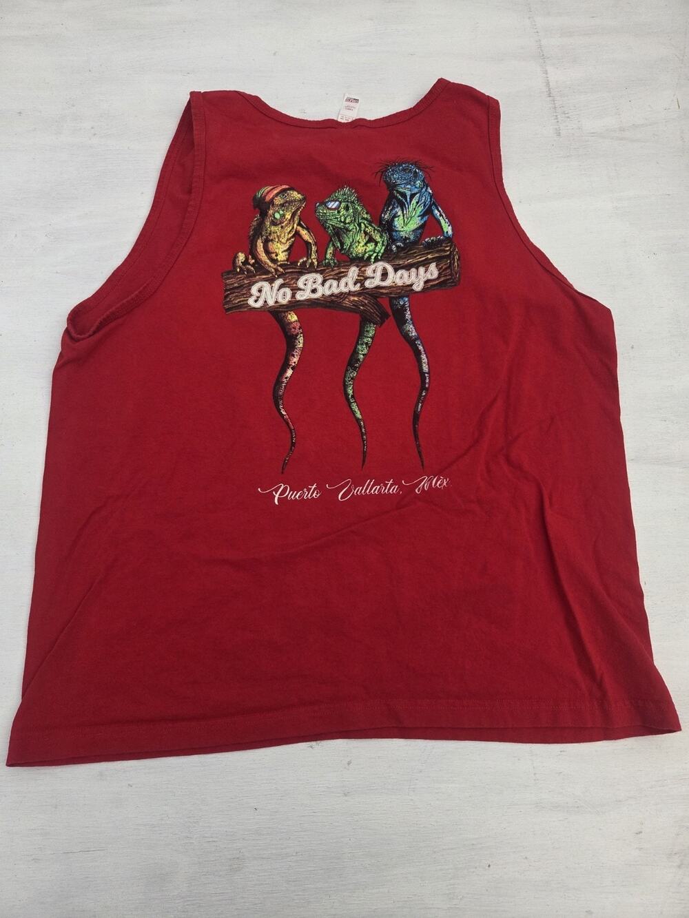 Puerto Vallarta Tank Top Mens XL Red Tropical No Bad Days Iguanas T Shirt Tee